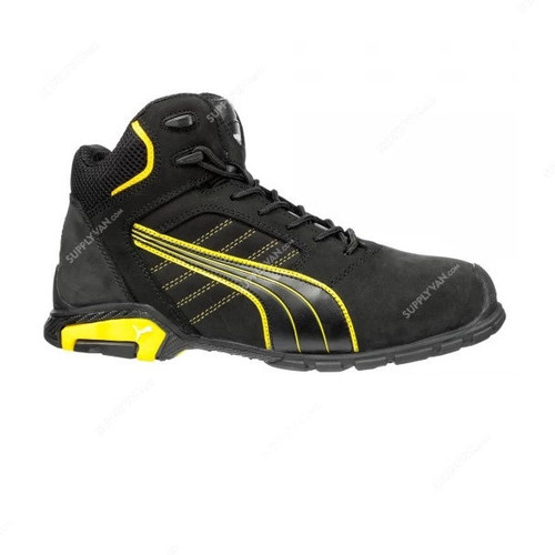 Puma Amsterdam Mid Ankle Safety Shoes, 632240, S3-SRC, Size43, Black/Yellow