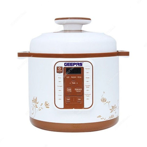 Geepas Digital Multi Cooker, GMC5326, 1000W, 6 Ltrs, White/Brown