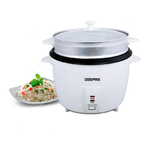 Geepas Automatic Rice Cooker, GRC4327, 900W, 2.8 Ltrs, White