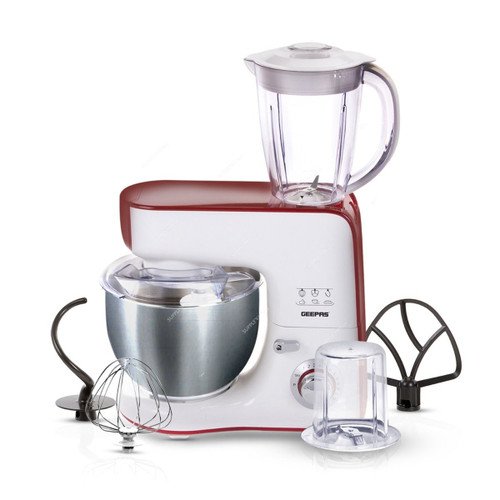 Geepas 5 In 1 Stand Mixer, GSM43011, 800W, 5.5 Ltrs, Red/White