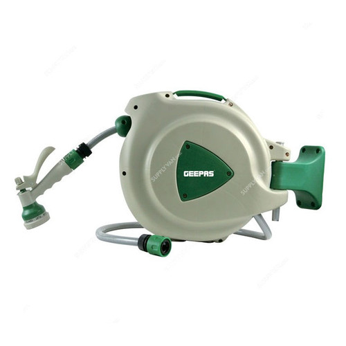 Geepas Automatic Water Reel, GWH59057, 1/2 Inch Dia, 10 Mtrs Length, White/Green