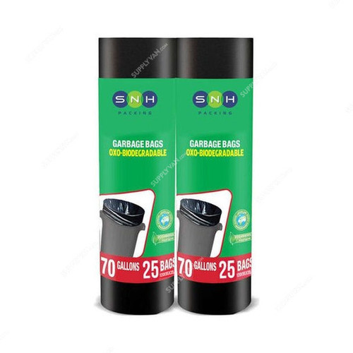 Snh Oxo-Biodegradable Garbage Bag, GB01, 75 Gal, Plastic, Black, 50 Pcs/Pack