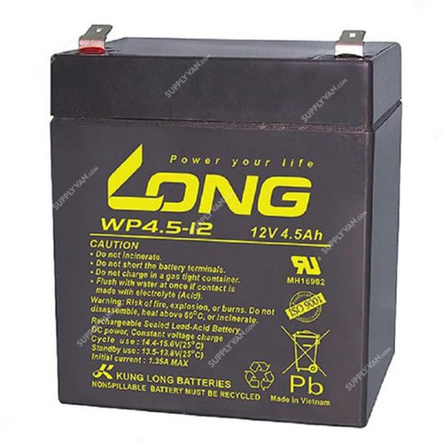 Long Rechargeable Sealed Lead Acid Battery, WP4-5-12, 12V, 4.5Ah