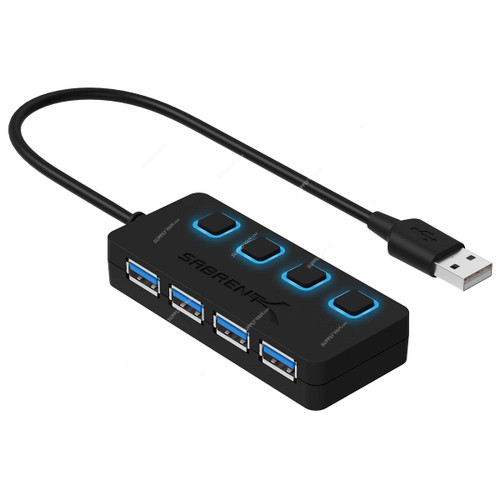 Sabrent USB 3.0 Hub With Power Switches, HB-UM43, 4 Ports, Black
