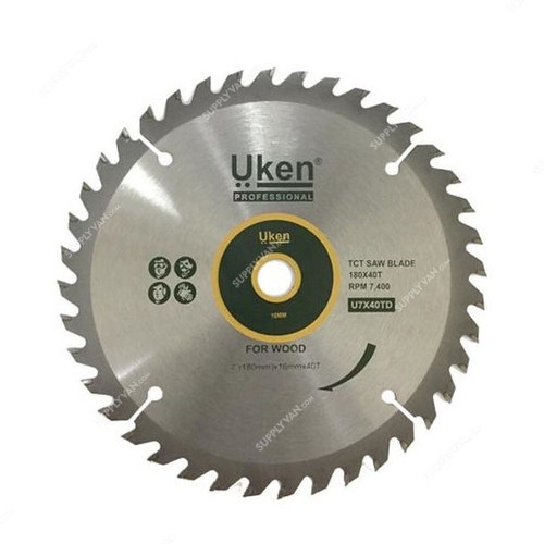 Uken TCT Saw Blade, U7X40TD, 40 Teeth, 180 x 16MM