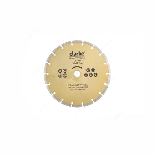 Clarke Segmented Diamond Cutting Blade For Concrete, DDS4CL, Metal, 16MM Bore Dia x 4 Inch Blade Dia