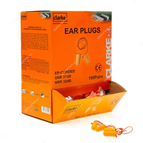 Clarke Corded Ear Plug, EPSC, Orange, 100 Pairs/Pack