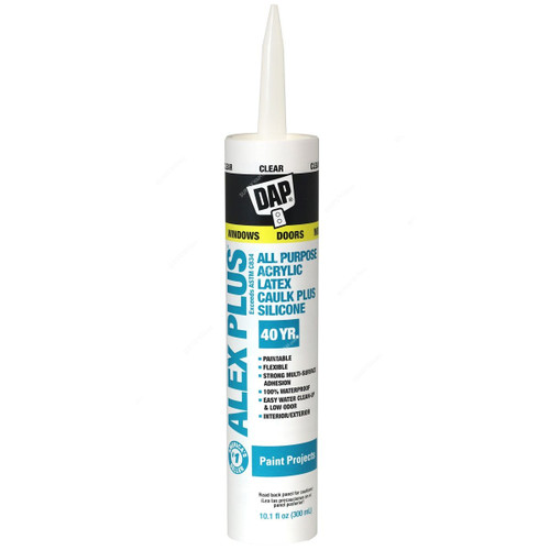 Dap Alex Plus All Purpose Acrylic Latex Caulk Plus Silicone, 18072, Clear, 10.1 Oz, 30 Pcs/Pack