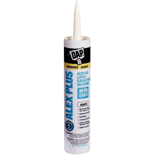 Dap Alex Plus All Purpose Acrylic Latex Caulk Plus Silicone, 18152, White, 10.1 Oz, 12 Pcs/Pack