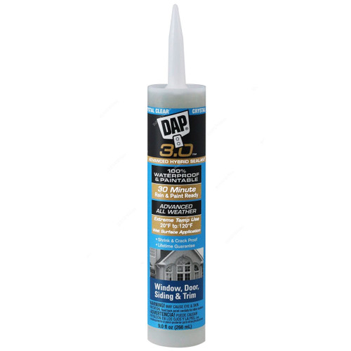 Dap 3.0 Window, Door, Siding & Trim Silicone Sealant, 18362, Crystal Clear, 9 Oz, 12 Pcs/Pack