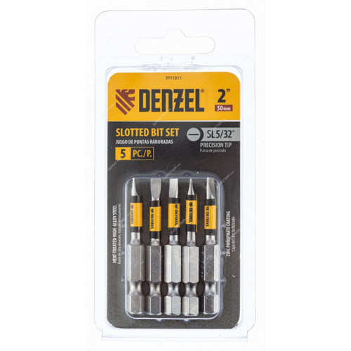 Denzel Slotted Screwdriver Bit, 7711311, SL5/32 x 2 Inch, 5 Pcs/Pack