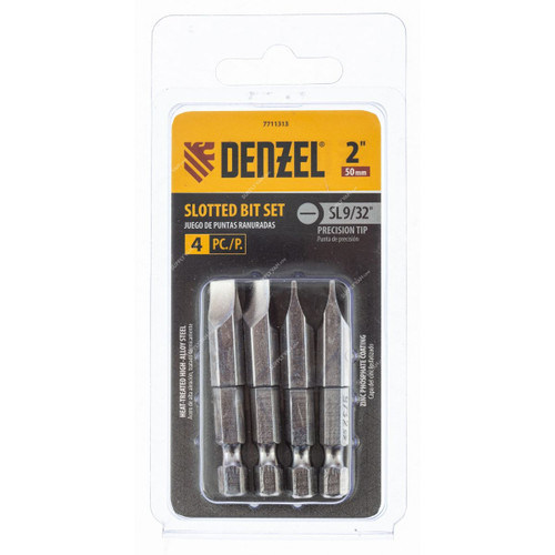 Denzel Slotted Screwdriver Bit, 7711313, SL9/32 x 2 Inch, 4 Pcs/Pack