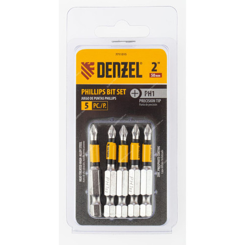 Denzel Phillips Screwdriver Bit, 7711315, PH1 x 2 Inch, 5 Pcs/Pack