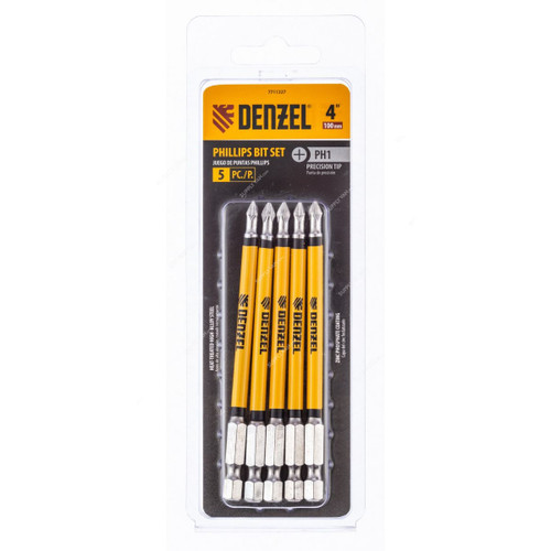 Denzel Phillips Screwdriver Bit, 7711327, PH1 x 4 Inch, 5 Pcs/Pack