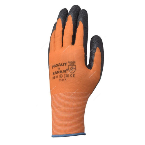 Karam Latex Coated Glove, HS01, L, Orange/Black