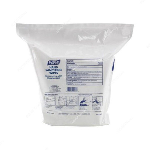 Purell Hand Sanitizing Wipes Refill Bag, 9118-02, White, 1200 Pcs/Pack