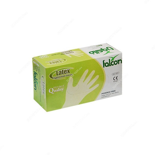 Falcon Latex Examination Gloves, Large, White, 100 Pcs/Pack