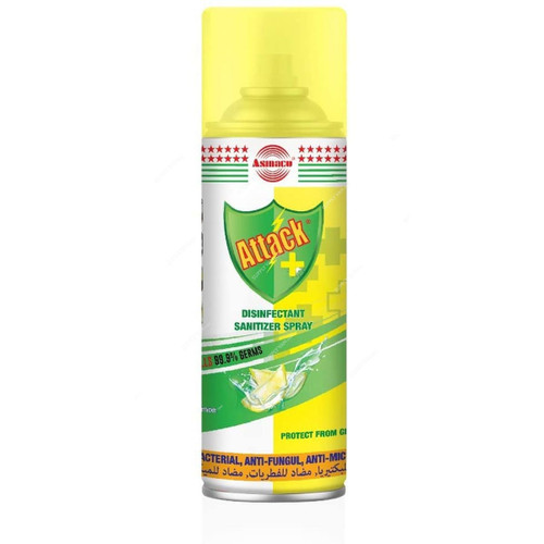 Asmaco Attack Disinfectant Sanitizer Spray, Fresh Lemon, 400ML, 12 Pcs/Carton