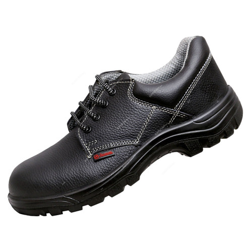 Milesttone Safety Shoes, ACHIEVER, Buff Leather, Metal Toe, Size39, Black