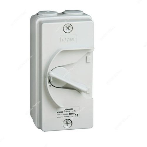 Hager Weatherproof Neutral Isolator, JG440IN, 4P, IP66, 40A