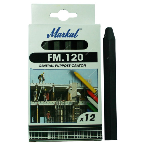Markal General Purpose Crayon, FM-120, Black, 12 Pcs/Pack