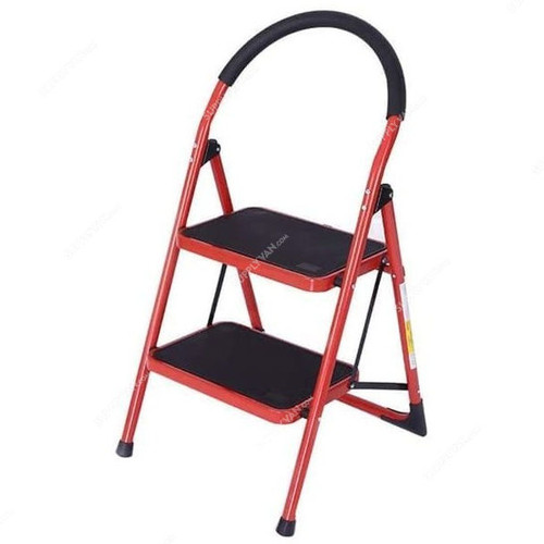 Aqson Foldable Step Ladder With Rubber Handgrip, ASLS2, 2 Steps, Red/Black