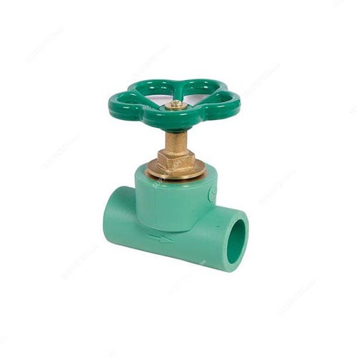 Atlas Stop Globe Valve, APSGV20X0-75, PPR/Brass, 20MM Dia x 3/4 Inch, Green/Gold