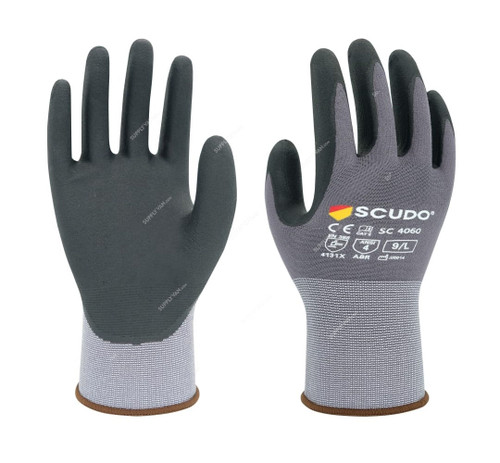 Scudo Micro-Foam Nitrile Coated Gloves, SC-4060, Maxitec, L, Black/Grey