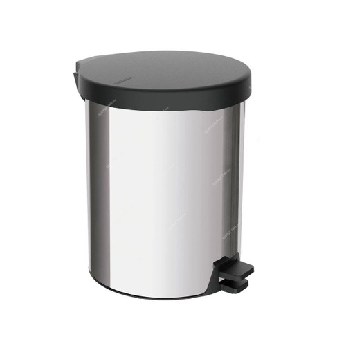 Tramontina Pedal Trash Can, 94538712, Stainless Steel, 12 Ltrs Capacity, Black/Silver