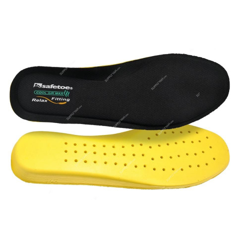 Safetoe Shoes Insoles, J-008, Memory Foam, 4.5-5.5MM Thk, Size45, Black/Yellow