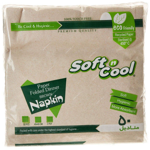 Soft n Cool Paper Folded Dinner Napkin, NAPKIN4040B, 40CM Length x 40CM Width, Brown, 50 Sheets/Pack
