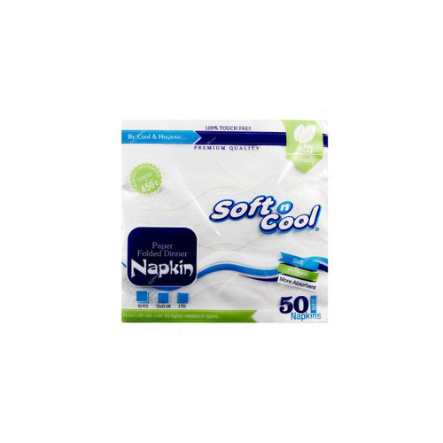 Soft n Cool Paper Folded Dinner Napkin, NAPKIN3333, 33CM Length x 33CM Width, White, 50 Sheets/Pack