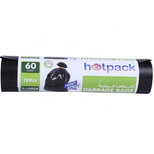 Hotpack Heavy Duty Garbage Bag Roll, HSMGBR95120, 60 Gallon, 95CM Width x 120CM Length, Black, 12 Bags/Roll