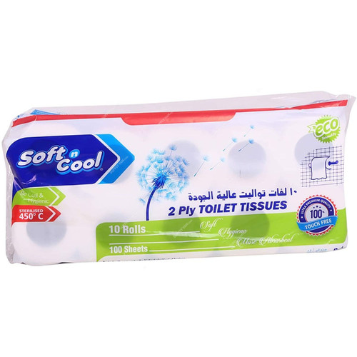 Soft n Cool Toilet Tissue Roll, TR, 2 Ply, 100 Sheets, White, 10 Rolls/Carton