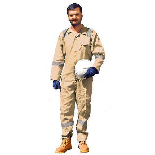 Ameriza Safety Coverall With Reflective Tapes, Chief C Tapes, 100% Twill Cotton, 2XL, Khaki