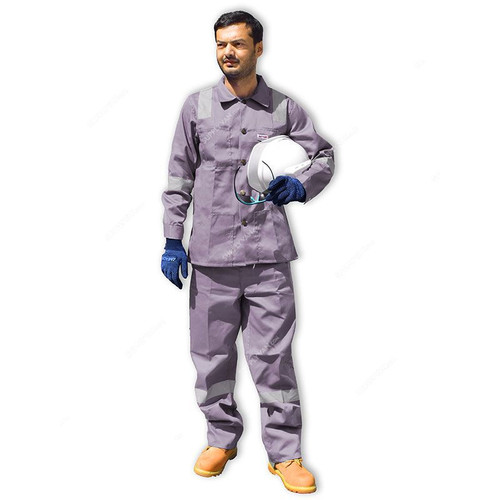 Ameriza Safety Pant and Shirt With Reflective Tapes, Chief PS Tapes, 100% Twill Cotton, S, Grey