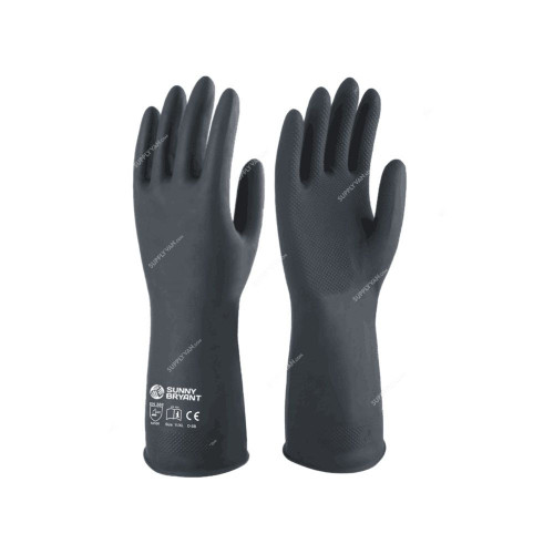 Sunny Bryant Industrial Gloves, D-SB, Natural Rubber, L, Black