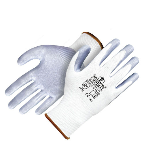 Empiral Nitrile Palm Coated Gloves, Gorilla Active II, 100% Polyester, M, White/Grey