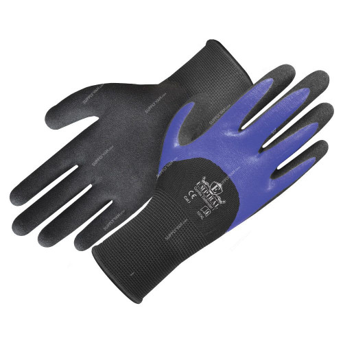 Empiral Nitrile Coated Gloves, Gorilla Defender I, Polyester, XL, Black/Blue