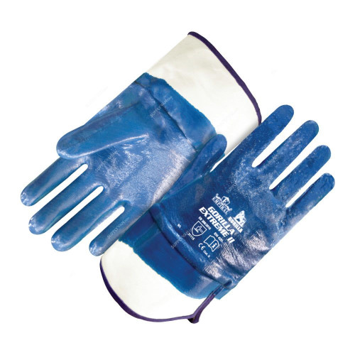 Empiral Nitrile 3/4 Coated Gloves, Gorilla Extreme II, Knitted Jersey, M, Beige/Blue