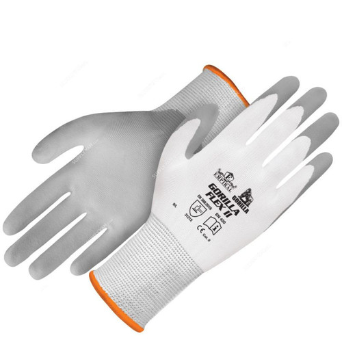 Empiral Nitrile Palm Coated Gloves, Gorilla Flex II, Microfoam, L, White/Grey