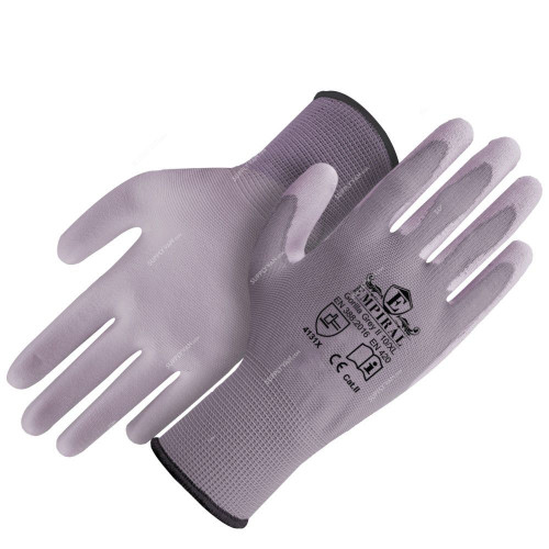 Empiral PU Palm Coated Gloves, Gorilla Grey I, 100% Polyester, M, Grey