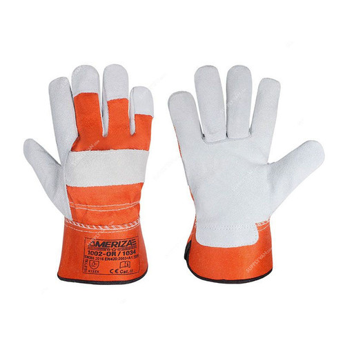 Ameriza Single Palm Rigger Gloves With Reflective, 1002-OR-1034, Leather, 10.5 Inch, Orange/White, 12 Pairs/Pack