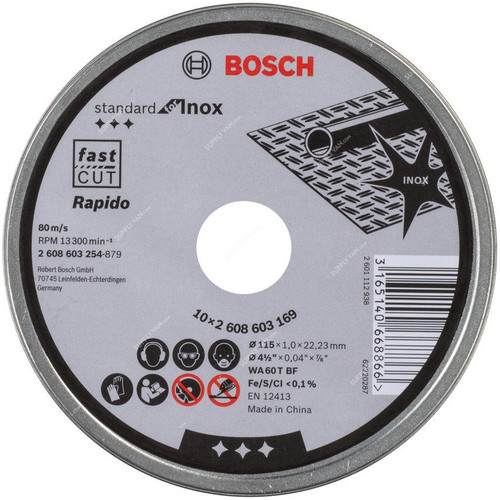 Bosch Standard Steel Cutting Disc, 115MM Disc Dia x 22.2MM Bore Dia