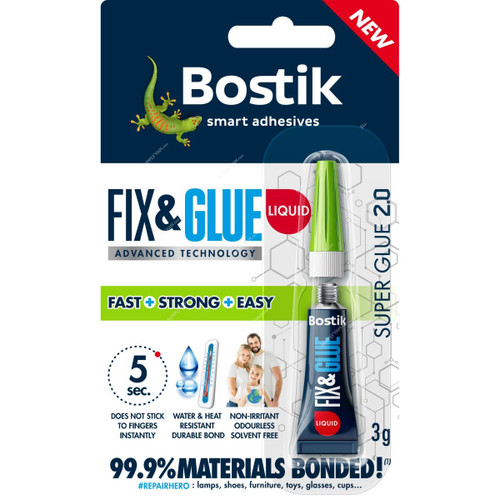 Bostik Fix & Glue Super Glue 2.0 Liquid, 30614760, 3GM