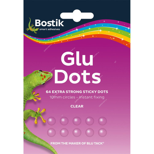 Bostik Extra Strong Removable Glu Dots, 30803719, Transparent, 64 Dots/Pack