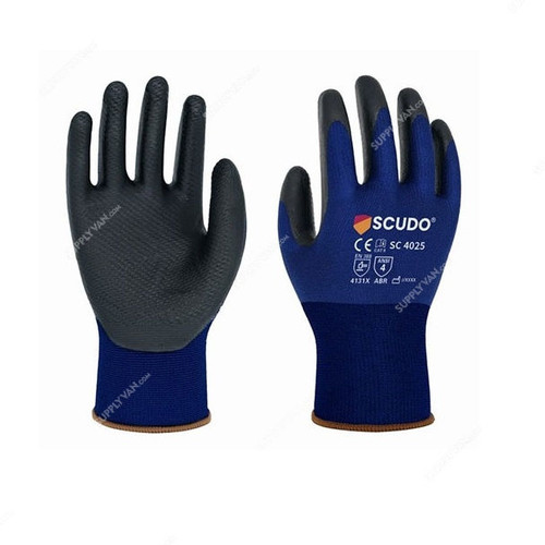 Scudo Fleximax Nitrile Foam Coated Gloves, SC-4025, XL, Blue/Grey