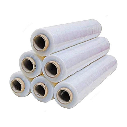 Stretch Film, 1.5 Kg, 300GM Core, 23 Micron Thk, 500MM Width, Clear,6 Rolls/Carton