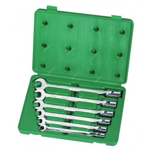 Sata Flex Head Socket and Open Wrench Set, ST09037SJ, Metric, 6 Pcs/Set