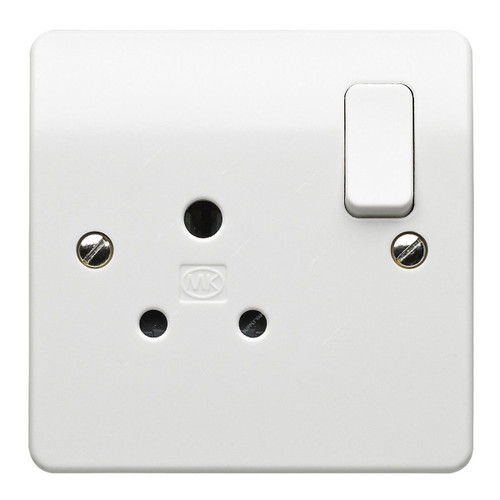 Mk Single Pole Switch Socket, MV2891WHI, Essential, Polycarbonate, 1 Gang, 5A, White